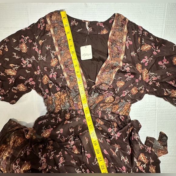Free People Women’s Lysette Indie Maxi Dress Choco Combo Boho Peasant Size XS - Picture 6 of 16